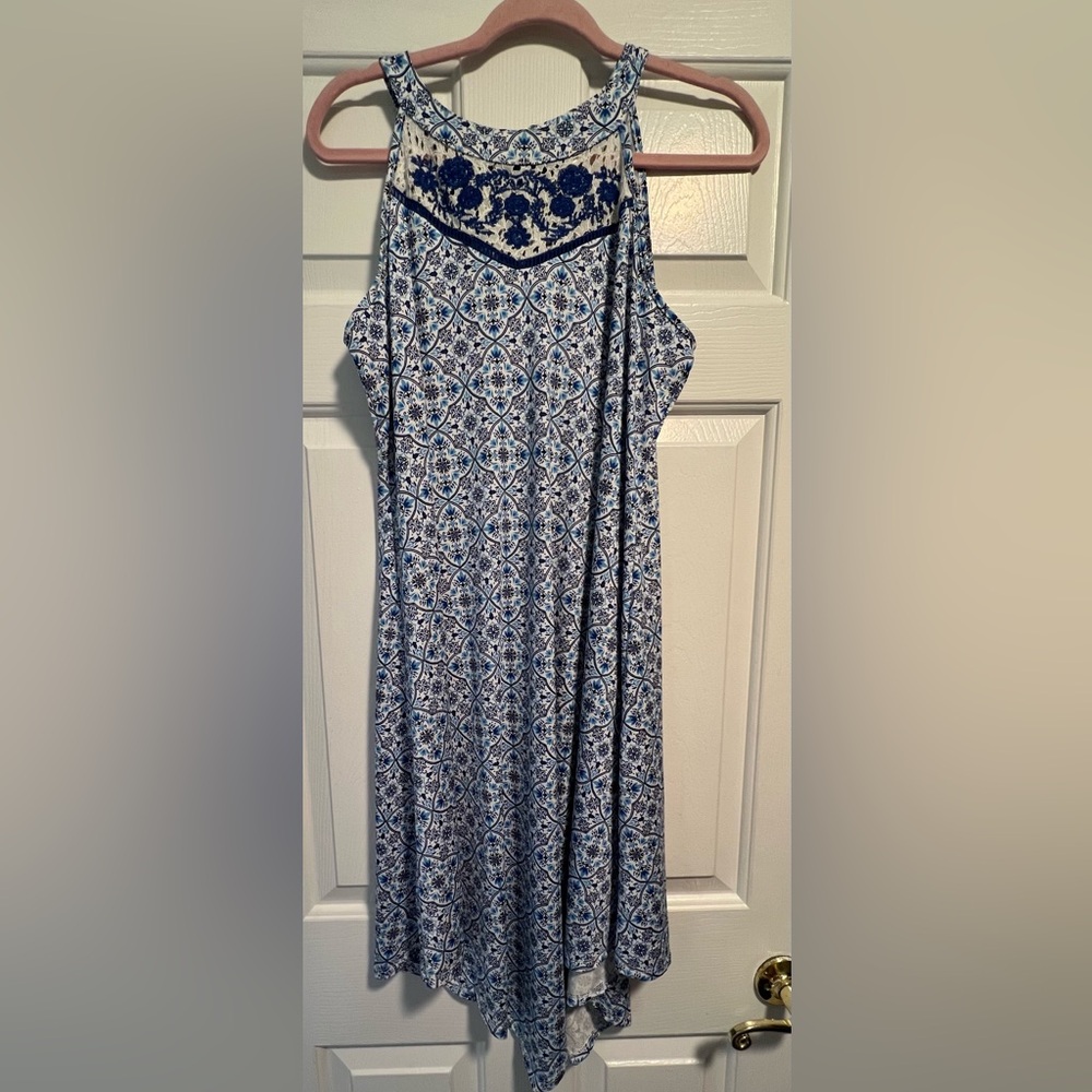 Perseption Concept sleeveless blue and cream maxi dress. Size XL.